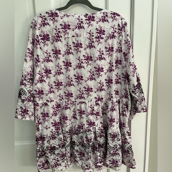 Ellis 100% Cotton White Purple Boho Button Up Blouse size 18/20 - Picture 10 of 10